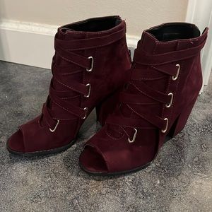 Qupid Faux Suede Peeptoe Booties